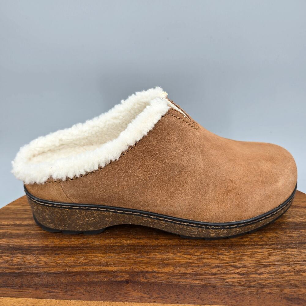 Earth Kolia Shoes Womens 6.5 M Brown Suede Leather Wedge Faux Fur Mule Clogs
